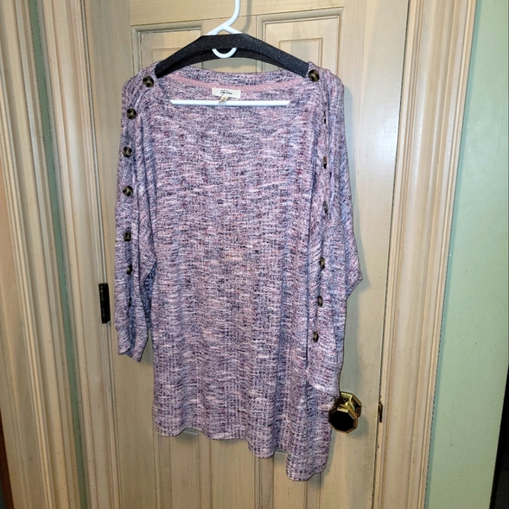 Womens plus Sz 2X Peyton Primrose pink Sweater with Buttons